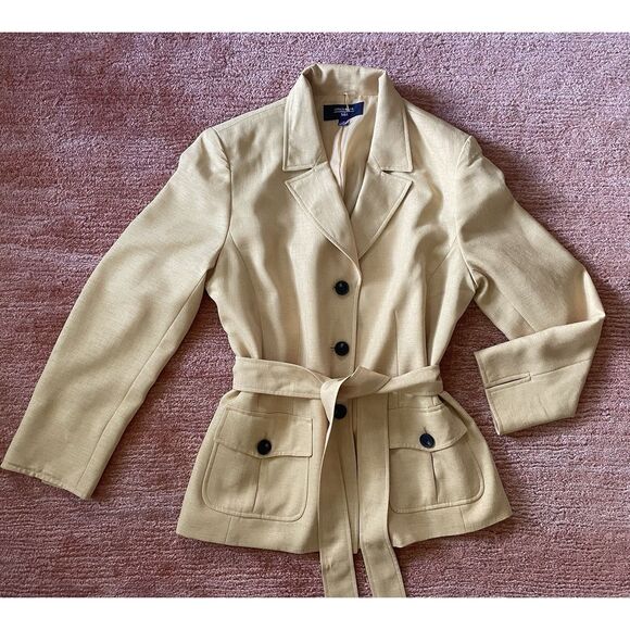 Jones Wear Blazer Jacket Size 14 Women Beige Belted 3 Button Pockets Lined - Picture 1 of 8
